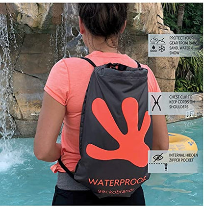 geckobrands Embark 10L Drawstring Backpack – Waterproof, Lightweight Dry Bag for Beach, Hiking, and Light Water Activities - color: Grey/Navy