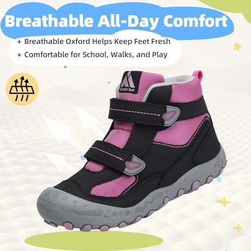 Mishansha Kids Water Resistant Hiking Boots, Boys Girls Anti Collision Anti-Skid Athletic Outdoor Adventure Trekking Shoes | Protective Toe, Adjustable Fit and Flexible Sole for Camping, School, Walking, Trekking, Trail Adventures and Everyday Wear - colo