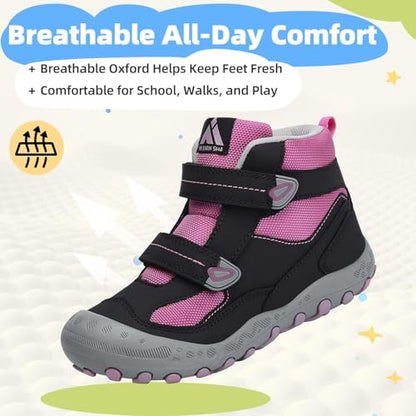 Mishansha Kids Water Resistant Hiking Boots, Boys Girls Anti Collision Anti-Skid Athletic Outdoor Adventure Trekking Shoes | Protective Toe, Adjustable Fit and Flexible Sole for Camping, School, Walking, Trekking, Trail Adventures and Everyday Wear - colo