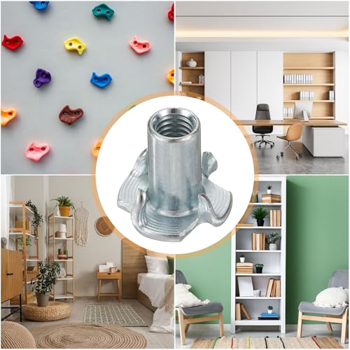 HARFINGTON M6x16mm T-Nuts 4 Pronged Tee Nut 0.69" x 0.63" Fully Thread Carbon Steel Inserts for Wood, Rock Climbing Holds, Cabinetry, Furniture 50pcs - size: M6x16mm