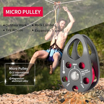 NewDoar Micro Mobile Pulley 30KN/6746lb Mobile Single Pulley Cheek Shaped for Max Rope 12mm Rope for Climbing, Rescue Lifting,Hitch Tending (Grey-One Unit) - color: Grey-One Unit