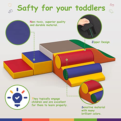 Betterhood Climbing Blocks for Toddlers 1-3, 7 Pcs Kids Soft Play Set, Toddler Soft Couch Climber Gymnastics Equipment for Crawling and Sliding at Home, Preschool - style: Coffee and Red