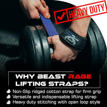 BEAST RAGE Lifting Wrist Straps for Weightlifting, Straps Gym Grip Power Workouts Lifting Straps Padded Neoprene & Premium Cotton Men Women, Deadlift Bodybuilding Exercise Lifting Straps - color: Blue Silicone