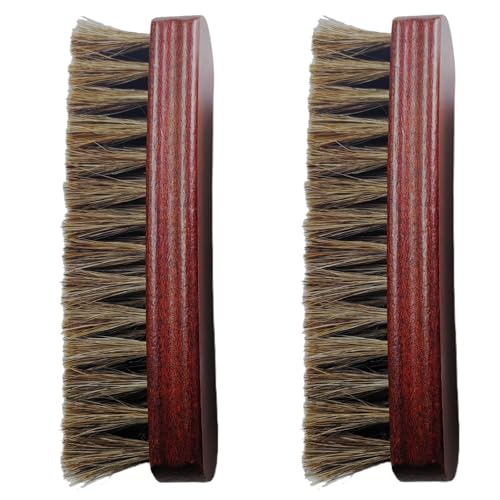 2-Pack Horsehair Shoe Brush, 6" for Leather | 100% Horsehair; Beech Handle; Horsehair Bristle for Cleaning & Polishing Leather Shoes, Boots, Sneakers; Deep Shine Effect - color: Brown and Brown