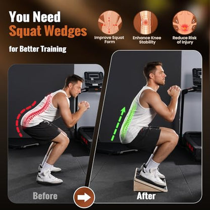 Sportneer Squat Wedge, 1200LB Wooden Heel Elevated Board for Squats | 15°/ 20° Squat Wedge Block, Slant Board for Squats Weightliting Home Gym Squat Wedge Non-Slip - size: 20°