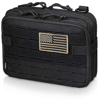 WYNEX Tactical Molle Admin Pouch, Double Layer Large EDC Tool Pouch Bag | Laser-Cut Design, Medical EMT IFAK with Map Pocket, Tool Organizer Molle Accessories, Flag Patch Included, 9.5"x7.5"x3.2" - color: Black