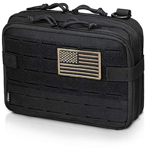 WYNEX Tactical Molle Admin Pouch, Double Layer Large EDC Tool Pouch Bag | Laser-Cut Design, Medical EMT IFAK with Map Pocket, Tool Organizer Molle Accessories, Flag Patch Included, 9.5"x7.5"x3.2" - color: Black