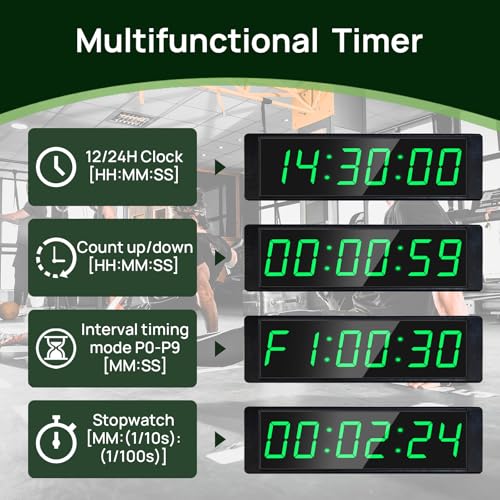 YZ Gym Clock for Home Gym with Start/Stop Button, Interval Timer for Workout, Stopwatch/Countdown Timer with Remote, 12/24H Digital Wall Clock, Portable Home Gym Accessories - style: battery
