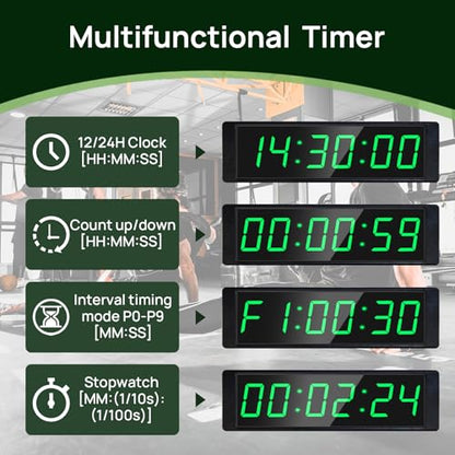 YZ Gym Clock for Home Gym with Start/Stop Button, Interval Timer for Workout, Stopwatch/Countdown Timer with Remote, 12/24H Digital Wall Clock, Portable Home Gym Accessories - style: battery