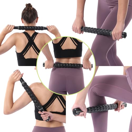 Muscle Roller Massage Roller Stick- Deep Tissue Fascia Blaster for Myofascial Pain Relief, Lymphatic Drainage & Body Sculpting, Handheld Physical Therapy & Recovery Tool (Gray black-18 inch) - color: Grey Black