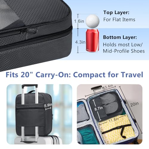 Shoe Bag for Travel,2 Layers Shoes Organizer,Honeycomb Black | Holds 3 Pairs,Trolley Strap,Easy Clean Lining,Leak Proof,Dual Zippers - color: HoneycombGrey