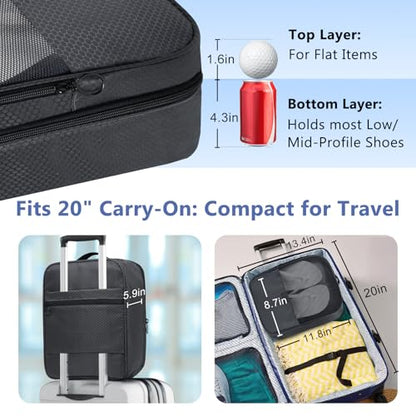 Shoe Bag for Travel,2 Layers Shoes Organizer,Honeycomb Black | Holds 3 Pairs,Trolley Strap,Easy Clean Lining,Leak Proof,Dual Zippers - color: HoneycombGrey