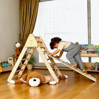 Montessori Climbing Triangle | Wooden Indoor Climbing Frame for Kids & Toddlers | Montessori Climbing Structure | Montessori Play Structure Wooden Activity Triangle (Triangle + Rockwall Ramp) - style: Triangle + Rockwall Ramp