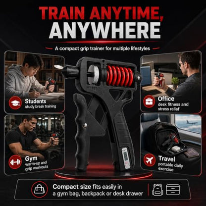 Ergonomic Adjustable H-Grip Hand Trainer with Counter | 11–350lb Hand Gripper with Alloy Frame, Titanium-Plated Spring and TPR Non-Slip Handles for Finger, Wrist & Forearm Training - color: Black