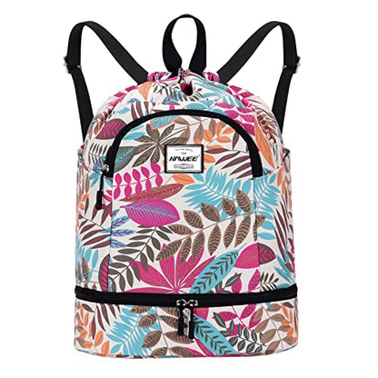 Dry Wet Drawstring Backpack with Shoe Compartment for Women Adjustable Gym Bag - color: Maple Magenta