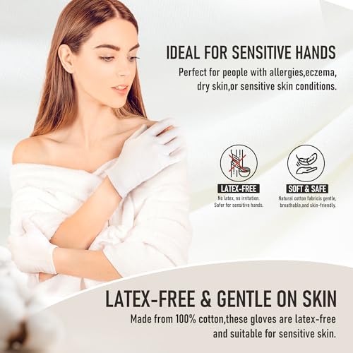 COOLJOB 6 Pairs Cotton Moisturizing Gloves for Dry Hands & Eczema, White S - color: White, size: Small
