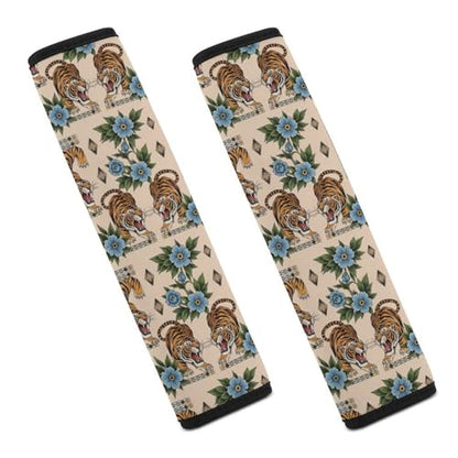 2 Piece Soft Padded Car Seat Belt Pad for Elderly Support, Stroller Pushchair High Chair, Fierce Blooms Tattoo Shoulder Harness Cover, Shock Absorption - color: Pattern 146