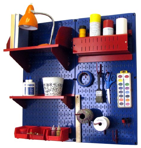 Wall Control Craft & Hobby Pegboard Organizer Storage Kit with Blue Pegboard and Red Accessories - color: Blue Pegboard Red Accessories