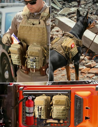 2 Pack Molle Accessories Tactical EDC Pouch, Small Tool Bag, Utility Phone Holder IFAK for Duty Belt, Backpack, Vest (Includes 2 US Flag Patch) - color: Khaki