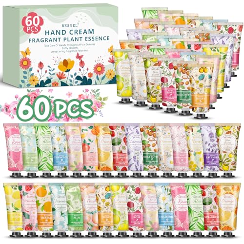 BESNEL 60 Pack Hand Cream Gift Set For Women, Teacher Appreciation Gifts, Mini Hand Lotion Travel Size in Bulk for Dry Cracked Hands, Graduation Gifts, Birthday Gift, Bridesmaid Gift,Party Favors - size: 0.02 Fl Oz (Pack of 60)