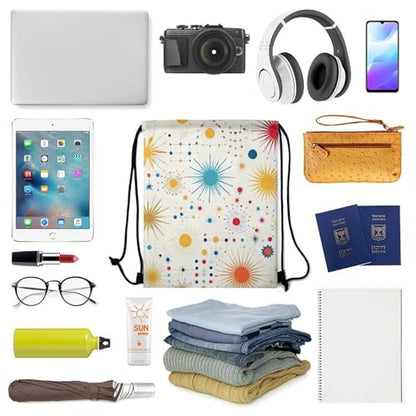 Lightweight Drawstring Sackpack Sports Backpack Waterproof for Gym Travel Hiking Men Women Durable Polyester, Star Retro Mid Century Modern Lines White Art Bags - color: Picture (36)