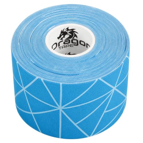 Dragon Tape Copper Infused Kinesiology Tape, Blue, Single Roll | 20 Precut Strips per Roll, Water Resistant, Elastic Athletic Tape, Muscle Strain & Joint Support, Weightlifting & Recovery - color: Blue, size: Single Roll