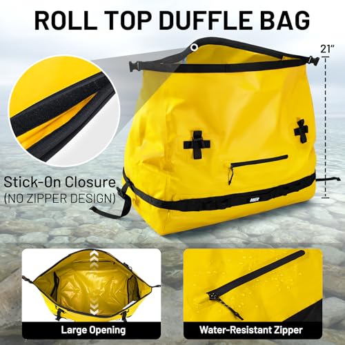 MIER Large Waterproof Duffel Bag - 60L/80L Dry Bag Backpack | Detachable Backpack Straps; Multi-Pockets; Roll-Top with Hook-and-Loop Closure; Motorcycle, Kayaking, Gym, Beach, Boating - color: Yellow, size: 60L