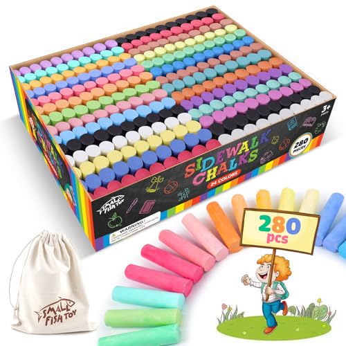 280PCS Sidewalk Chalks in 24 Colors: Washable Jumbo Chalk for Kids Toddlers | Non-Toxic Dustless Colored Chalk Bulk for Outdoor Art, Party Favors, Painting on Chalkboard Blackboard Playground