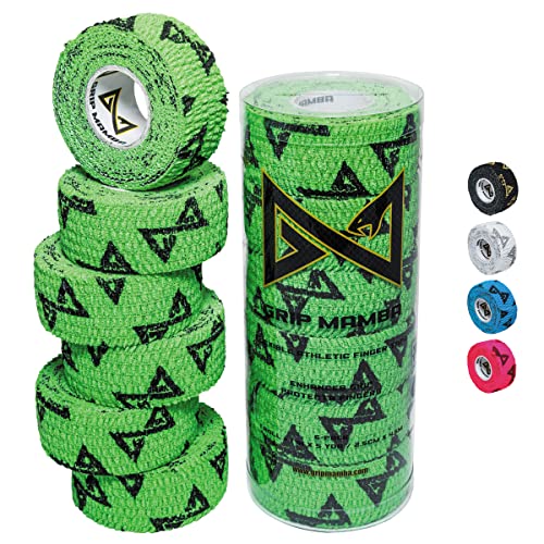 GRIP MAMBA Elastic Athletic Finger Tape, 1”Wide w/Premium Adhesive, Protects Hand Thumb Fingers Enhances Grip, Sleeve Blister Wrap for Sports, Golf, Tennis, Basketball, Pickleball (Green, 6 Rolls) - color: Green, size: 6 ROLL
