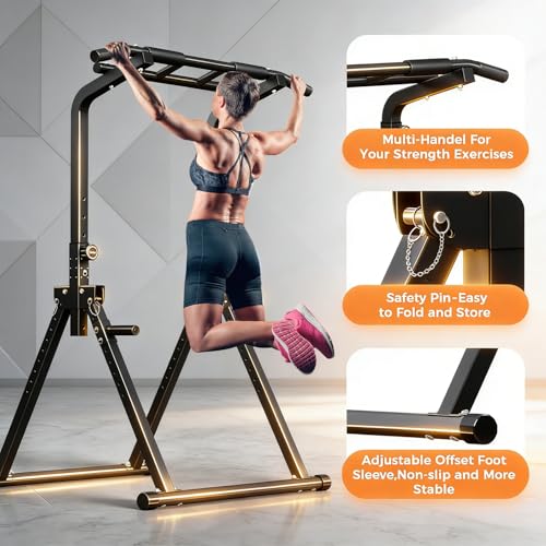 ZENOVA Pull Up Bar, Multi-Function Pull Up Dip Bar Station, Home Gym Workout Strength Training Equipment for Men Women Muscle Building - color: Foldable Pull Up
