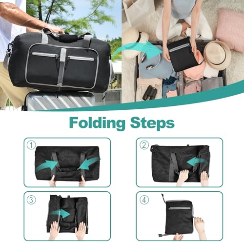 Dimayar 65L Foldable Duffle Bag, Travel & Weekender, Overnight, Gym | Lightweight, Carry-on, Packable, Waterproof & Tear Resistant, Travel Duffel Bag with Shoes Compartment for Men Women - color: Black, size: 65L