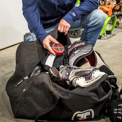 Equipment Deodorizer Pucks - Unscented Sports Equipment Deodorizer Fights Odor and Moisture, Odor Control for Skates, Shoes, Gym Bags, Sports Bags, Totes, Helmets and Gear - 2 Pack