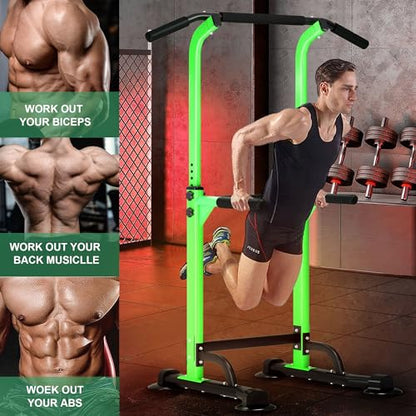 DlandHome Power Tower Pull Up Dip Station Multi-Function Fitness Equipment for Strength Training Adjustable Height Dip Stand for Home Gym - color: Green