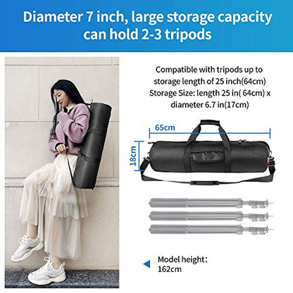 HEMMOTOP Tripod Bag, 25.6x7in Tripod Carrying Case Heavy Duty with Two Zippered Pockets, All Sides Thick Padded Light Stand Bag with Shoulder Strap and Handle for Pool Cue, Speaker Stand -R06518 - size: 25.6" L x 7" D