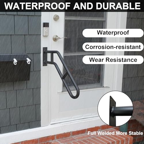 Upgraded Stair Handrails for 1-3 Steps, Handrails for Outdoor Steps | Wall Mount Handrail for Outdoor Grab Bar Frossvt, 27'' Garage, Porch, Garden 1 to 3 Steps Stairs Black - size: 27 inch, style: Bent Black 1 Pack
