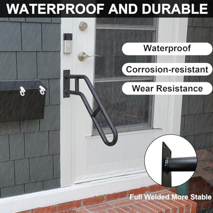 Upgraded Stair Handrails for 1-3 Steps, Handrails for Outdoor Steps | Wall Mount Handrail for Outdoor Grab Bar Frossvt, 27'' Garage, Porch, Garden 1 to 3 Steps Stairs Black - size: 27 inch, style: Bent Black 1 Pack