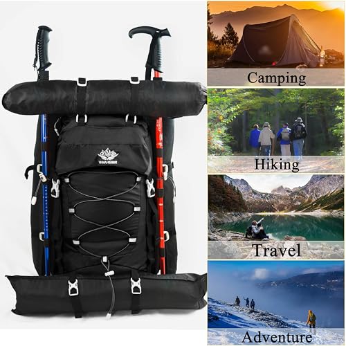 60L Travel Hiking Camping Backpack with Rain Cover, Backpack Water Resistant,Climbing Backpack for Men Women - color: Black