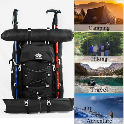 60L Travel Hiking Camping Backpack with Rain Cover, Backpack Water Resistant,Climbing Backpack for Men Women - color: Black