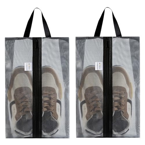 VUSIGN Plus-Sized Travel Shoe Bag, Water-Resistant Shoe Pouch for Gym and Sport, Odor-Resistant Soccer Cleats Bag (Gray, 2-Pack) - size: Plus Size, style: 2 Pc
