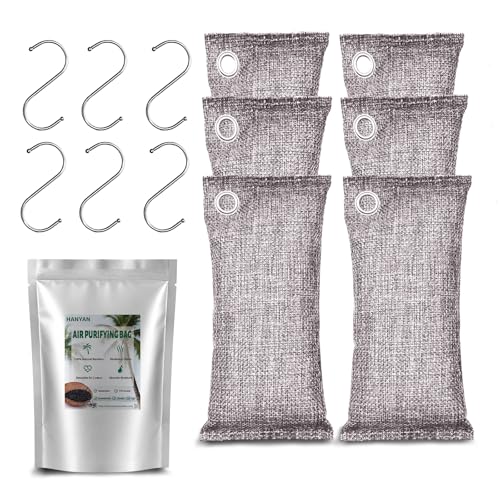 Activated Charcoal Bags Odor Absorbers, Activated Charcoal Odor Absorber for Strong Odors in Car, Closet, Shoe, Pet, Smoke, Basement. Coconut Shell Air Purifying Bag(6 x 100g） - color: 100g x 6pc