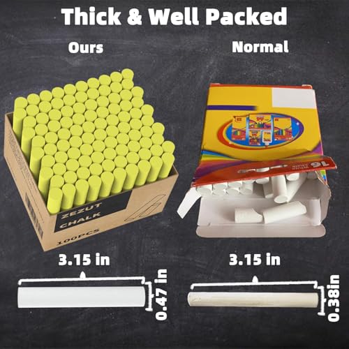 Yellow Chalk 100PCS, Low Dust Chalks Stick Bulk for Chalkboard Blackboard Non-Toxic - color: Yellow - 100PCS