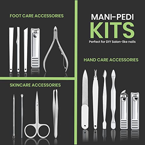 Utopia Care Manicure Set Professional Nail Clippers Kit | 16-Piece Manicure & Pedicure Nail Kit Gift Set for Men Women with Fingernail & Toenail Clippers, Premium Travel Case - color: Green, size: Pack of 16