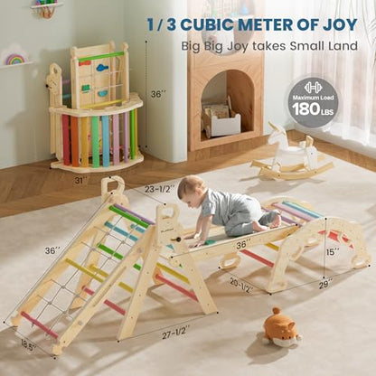 BlueWood 2024 8-in-1 Pikler Triangle Climbing Set Toddler Toys Indoor Baby Jungle Gym Climber Playground for Kids - Rainbow - color: Rainbow