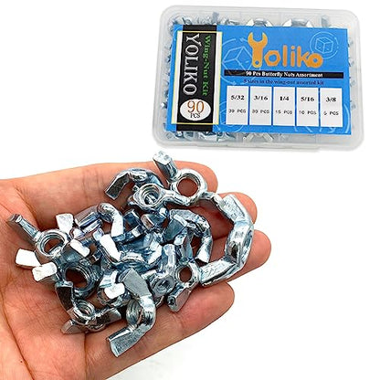90 Pcs 5 Sizes 5/32",3/16",1/4",5/16",3/8" Wingnuts, Quality Carbon Steel Wing Nuts Zinc Plated Fasteners Parts Butterfly Nut, Hand Twist Tighten Hardware Nuts Butterfly Wing-Nut Assorted Kit - size: 5 Sizes (5/32", 3/16", 1/4", 5/16", 3/8") - 90 Pcs