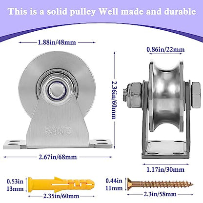 U Type Wheel Pulley Stainless Steel Pulley Block,Wall-Mounted Ceiling Lifting Pulley Block,Sliding Gate Hardware,Removable Double Bearing,Each Bearing Capacity 800 lbs(4 Pack) - size: 4 Pack U Type