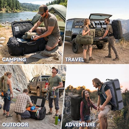 Haimont Heavy Duty Convertible Travel Duffel Backpack, Army Green, 60L | Shoe Compartment, Water-Resistant Tarpaulin, Wide U-Shaped Opening - color: Green, size: 60L