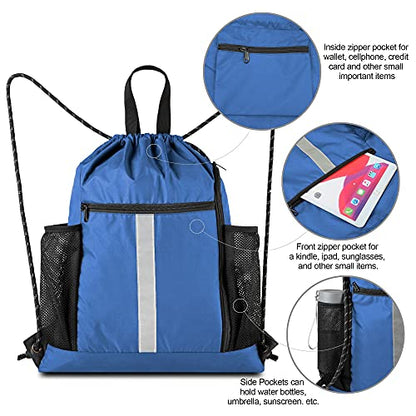 BeeGreen Royal Blue String Backpack Bag Cinch Sack with Shoe Compartment and Two Side Mesh Pockets Lightweight Sturdy Drawstring Gym Sackpack 1 Pack for Unisex - color: Royalblue D, style: Drawstring With Shoe Compartment