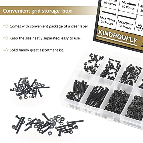 562 Pieces Black M2 x 4/6 /8/10 /12/16 /20mm Button Head Socket Cap Screws Nuts Washers Assortment Kit, 10.9 Grade Alloy Steel - size: M2, style: Button Head