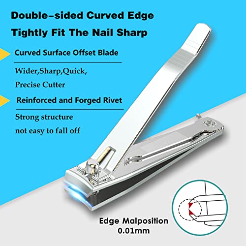 firiKer 2PCS Stainless Steel Nail Clippers,Professional Fingernail Clipper and Toenail Clipper, Wide Easy Press Lever Nail Cutter with Swing Out Nail Cleaner/File for Men and Women - color: Silver