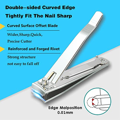 firiKer 2PCS Stainless Steel Nail Clippers,Professional Fingernail Clipper and Toenail Clipper, Wide Easy Press Lever Nail Cutter with Swing Out Nail Cleaner/File for Men and Women - color: Silver